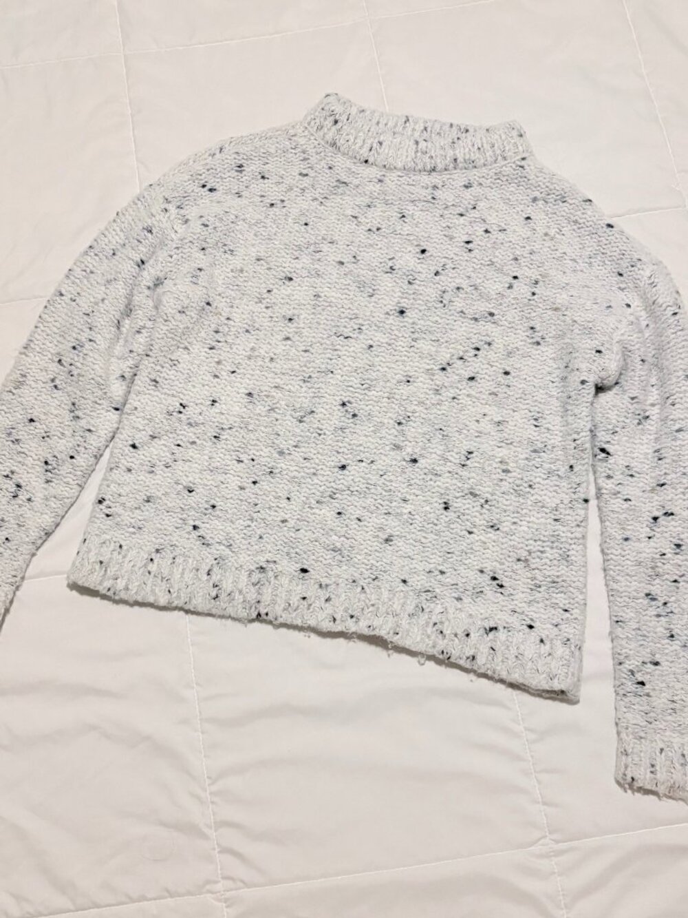 Ann Taylor Cream & Black Speckled Tweed Chunky Sweater Sz SP